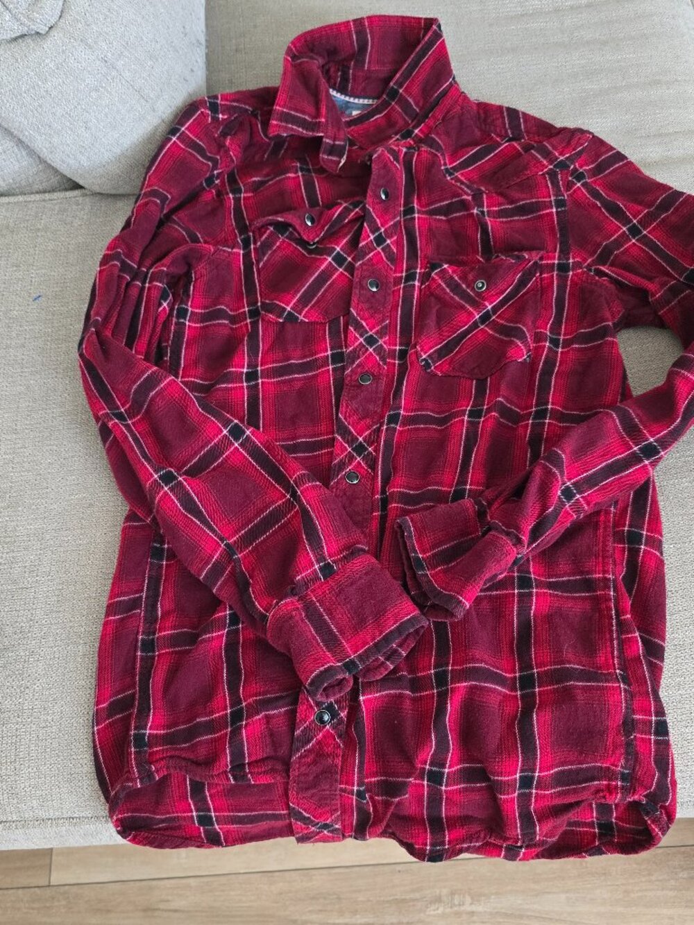 Roebuck & Co Plaid Flannel Pearl Snap Button Down Western Shirt M 100% cotton